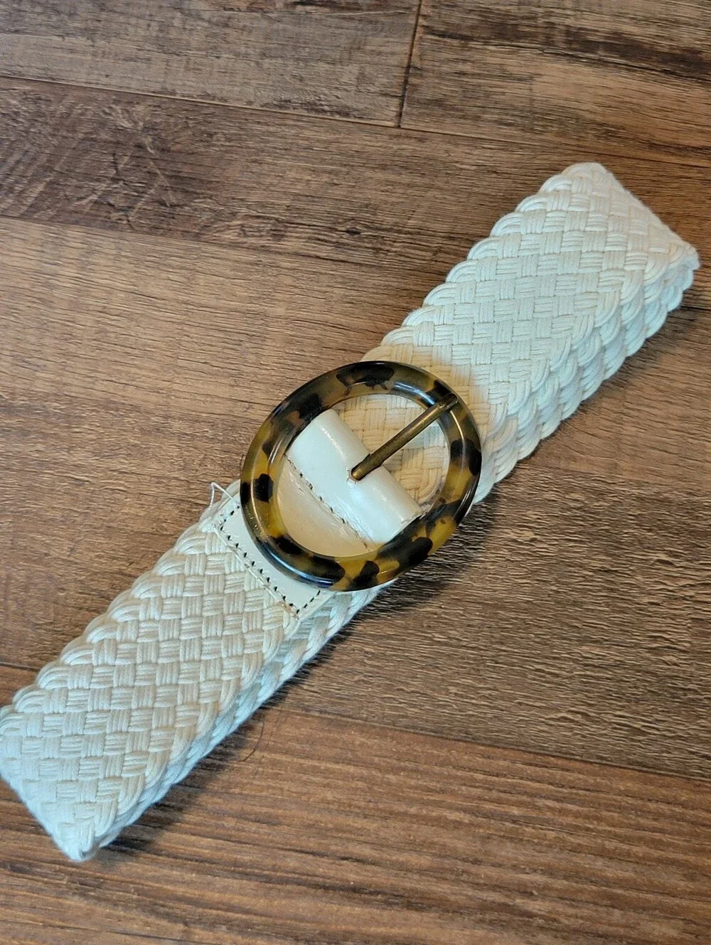 Boho Chic Woven Waist Belt with Tortoiseshell Buckle